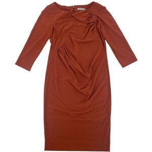 COS Size 36 SMALL Side Ruched Dress 3/4 Sleeve In Rust